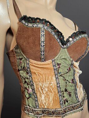 Y2K Carreli Corset Bustier Top Size S Whimsigoth Grunge Fairy Beaded Velvet Mesh